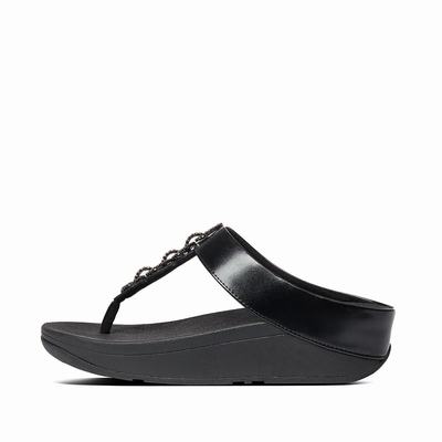 Fitflop Fino Sparkle Toe-Post - Sandalen Damen - Schwarz (IYC794213)